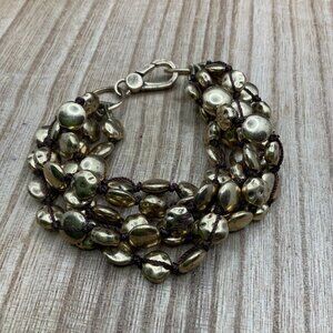 Lucky Brand Gold Tone Multi Strands Hammered Pebble Bracelet